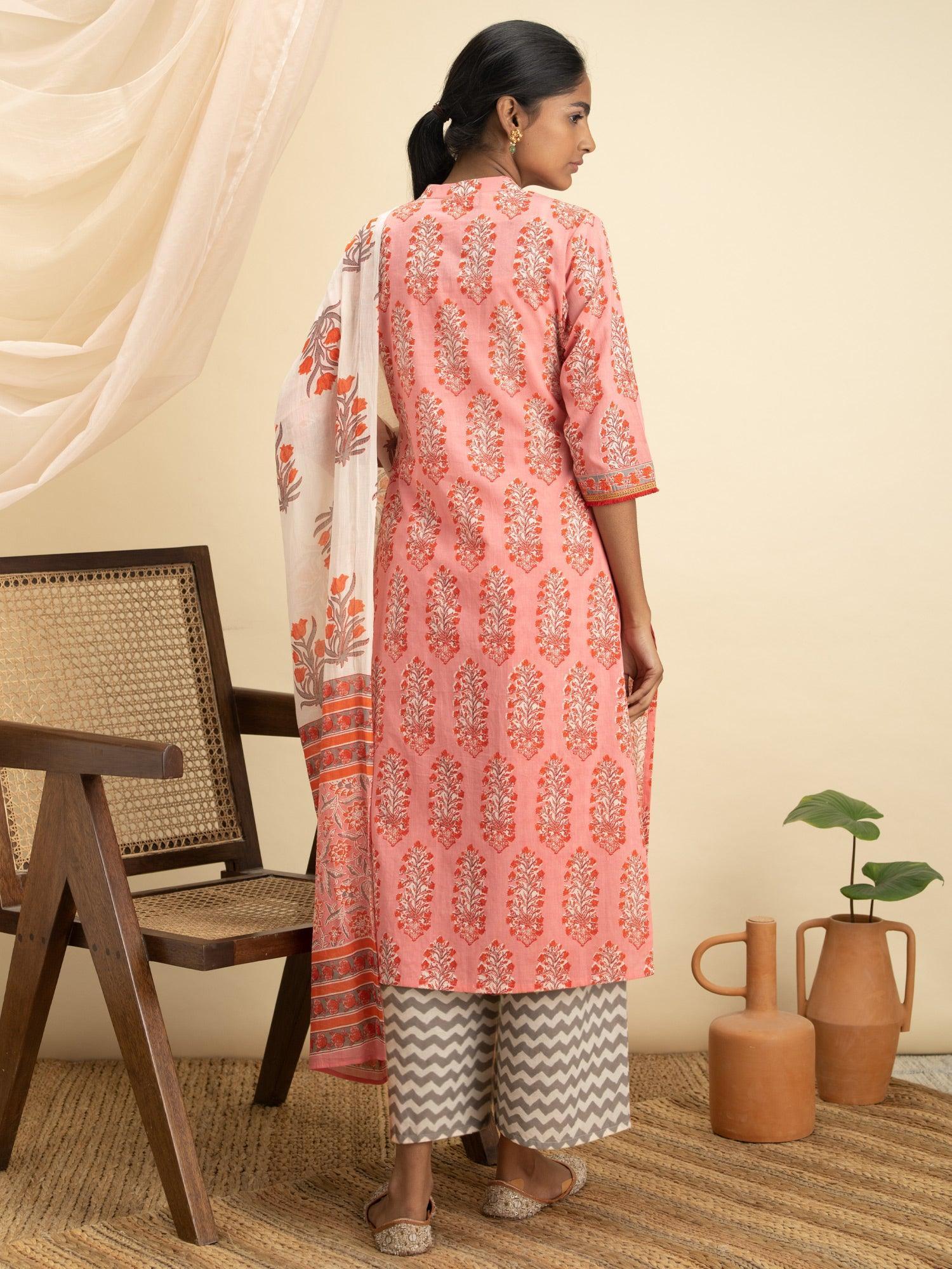 Pink Printed Cotton Suit Set