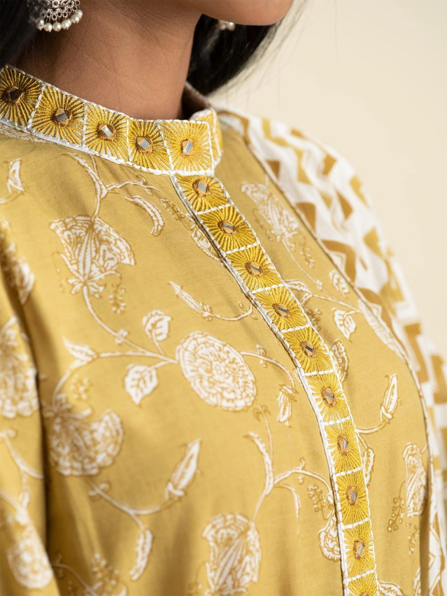 Mustard Printed Cotton Suit Set