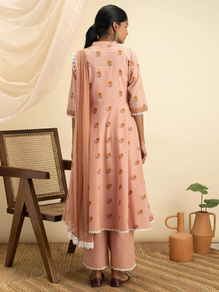 Peach Printed Cotton Suit Set - ShopLibas