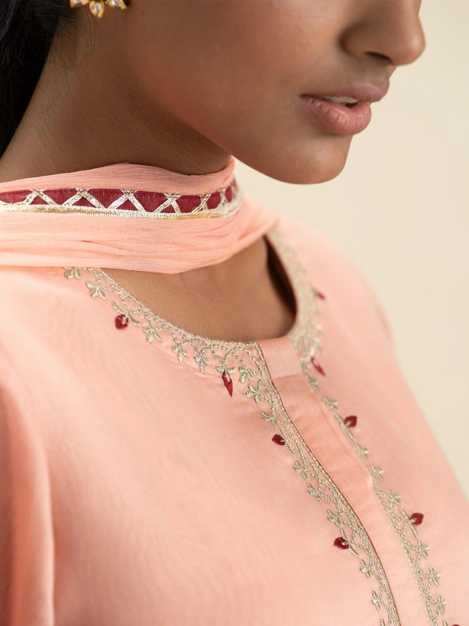 Pink Embroidered Silk Suit Set