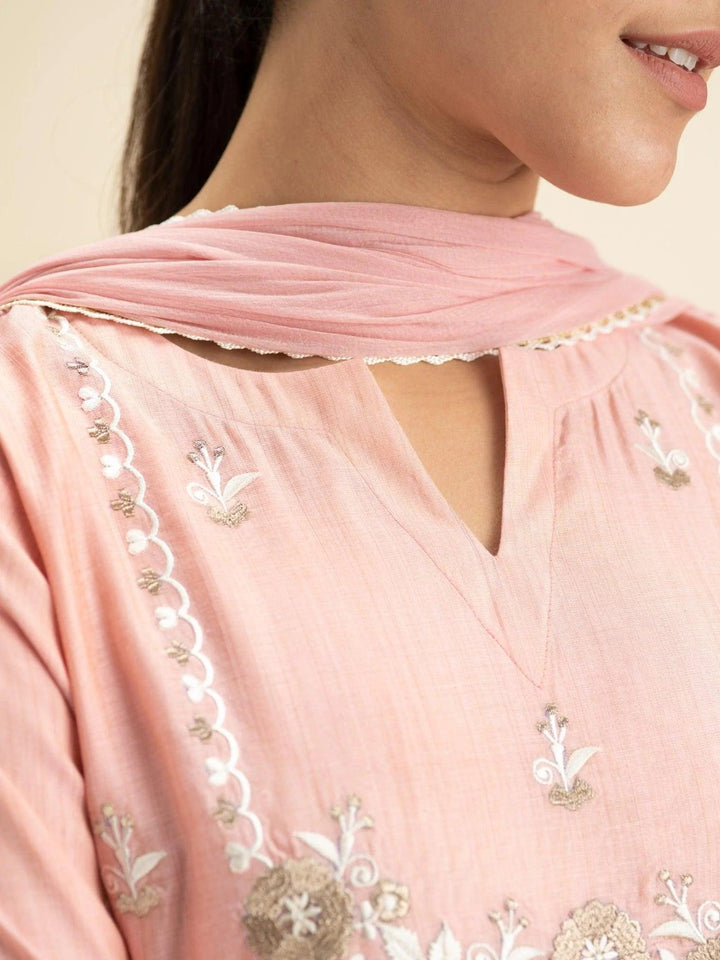 Pink Embroidered Silk Suit Set - ShopLibas