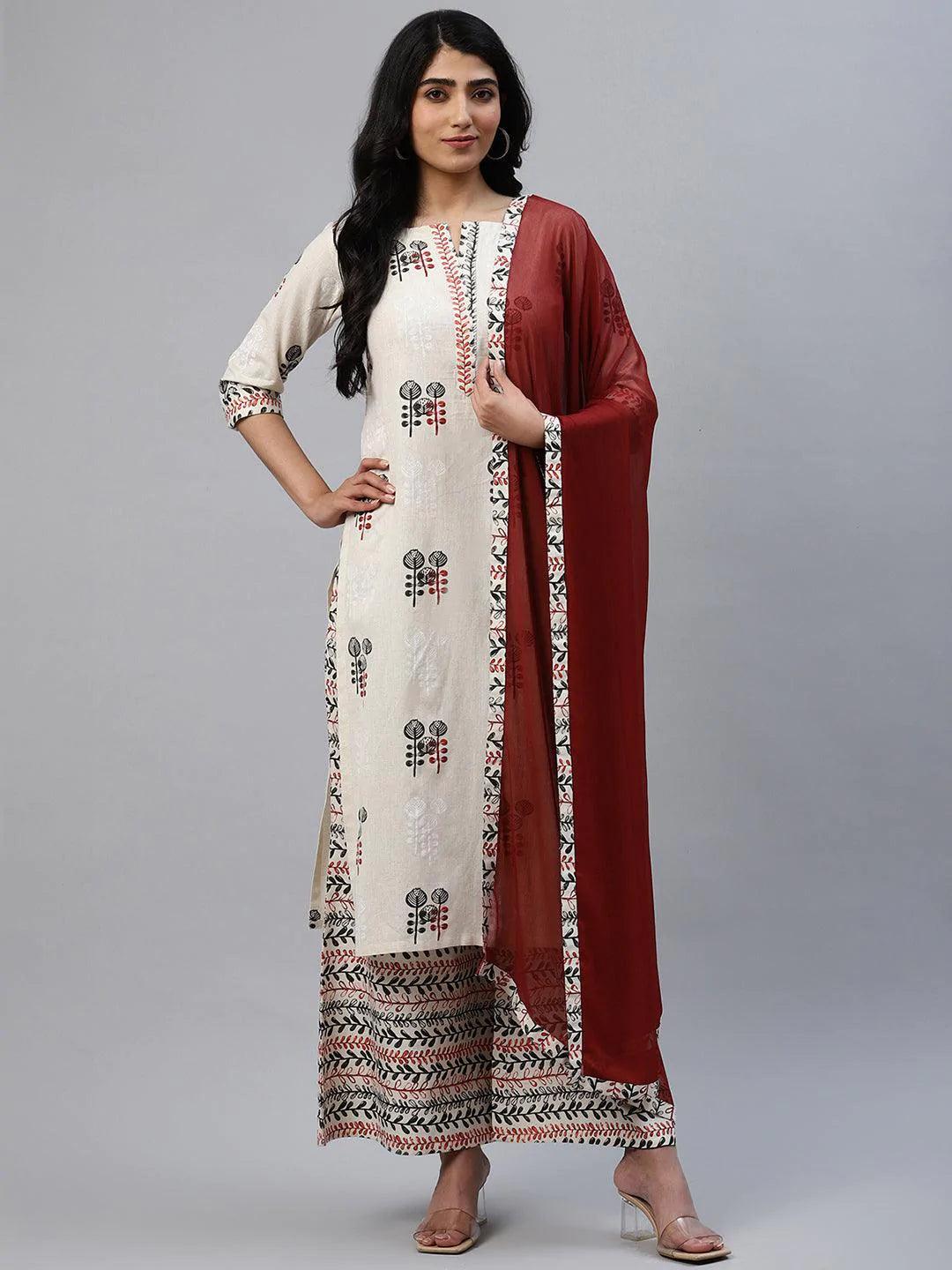 Off-White Printed Cotton Kurta Set