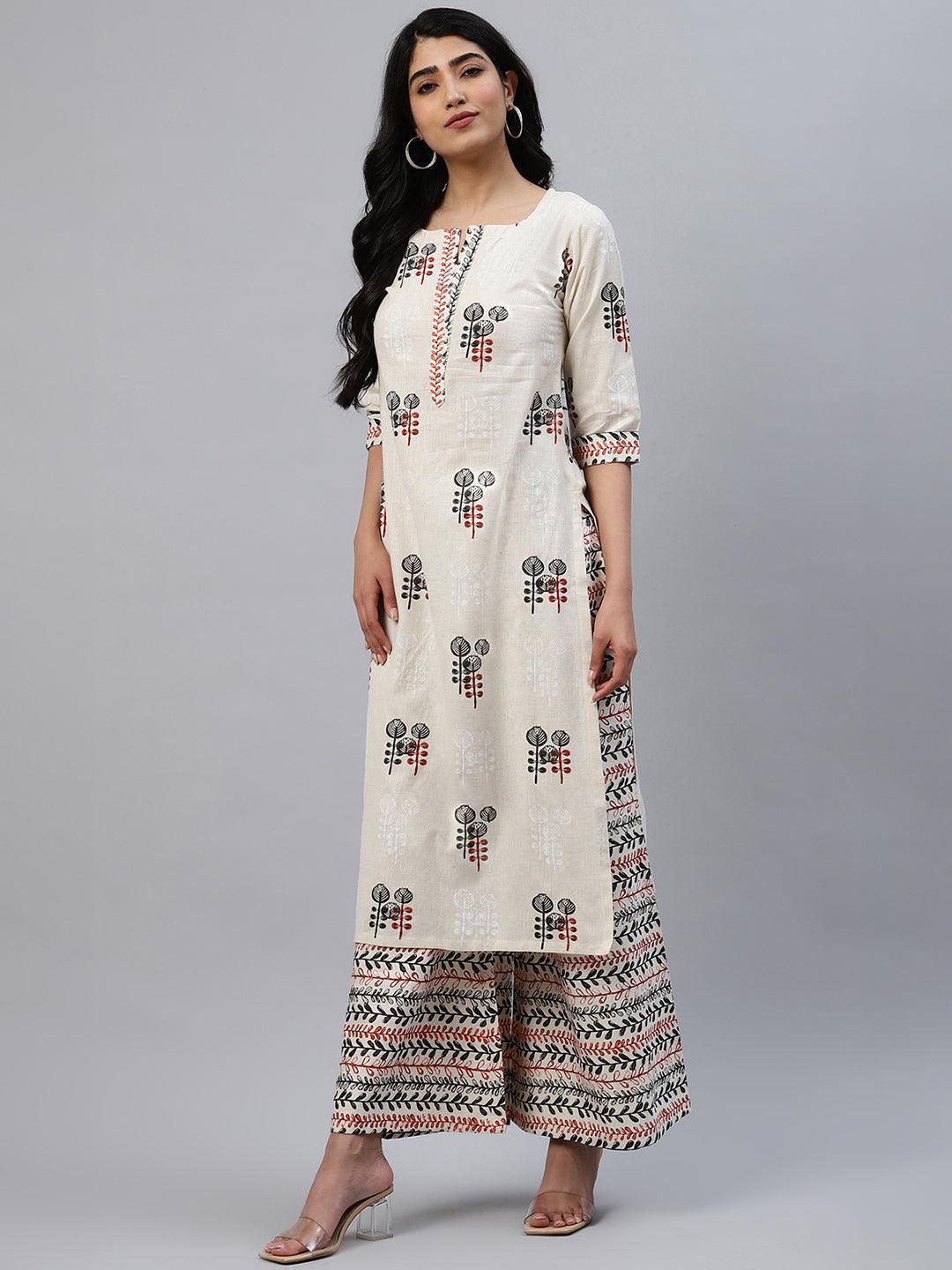 Off-White Printed Cotton Kurta Set