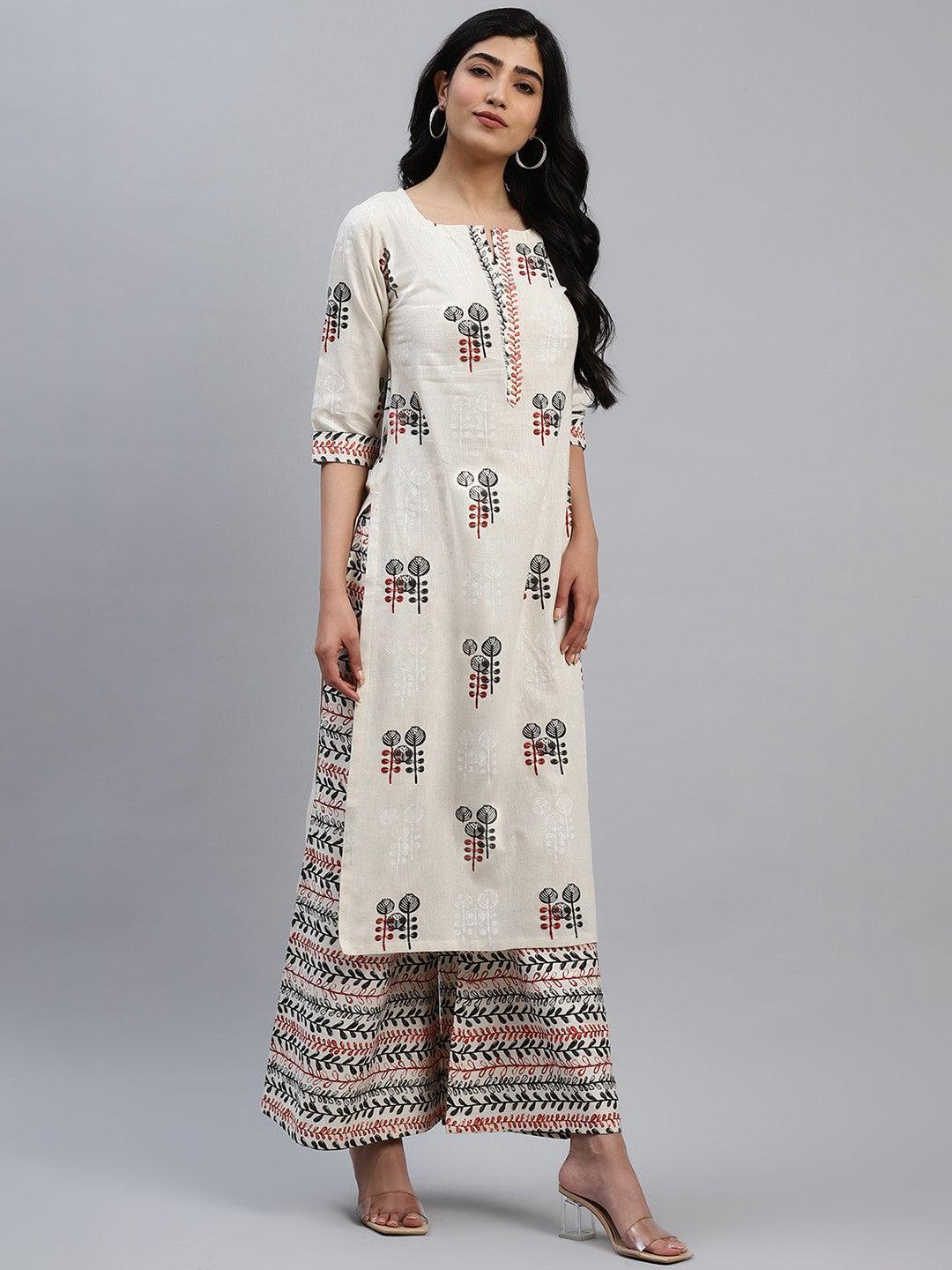 Off-White Printed Cotton Kurta Set