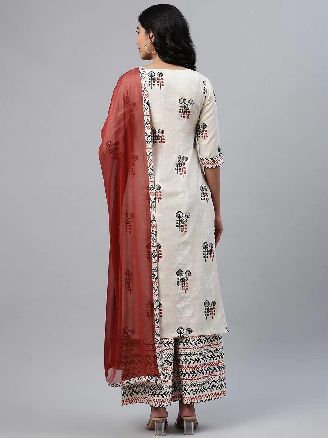 Off-White Printed Cotton Kurta Set