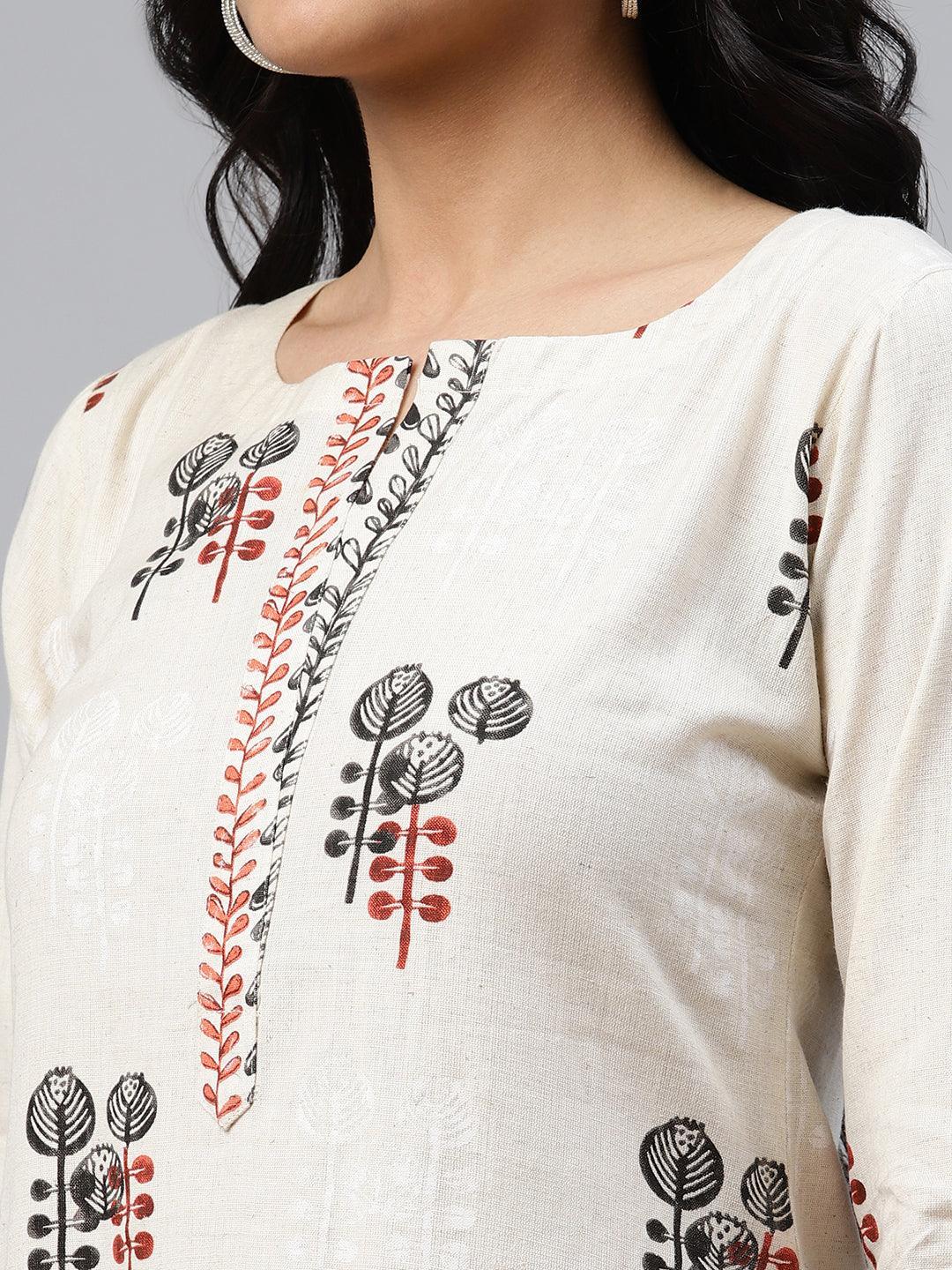 Off-White Printed Cotton Kurta Set