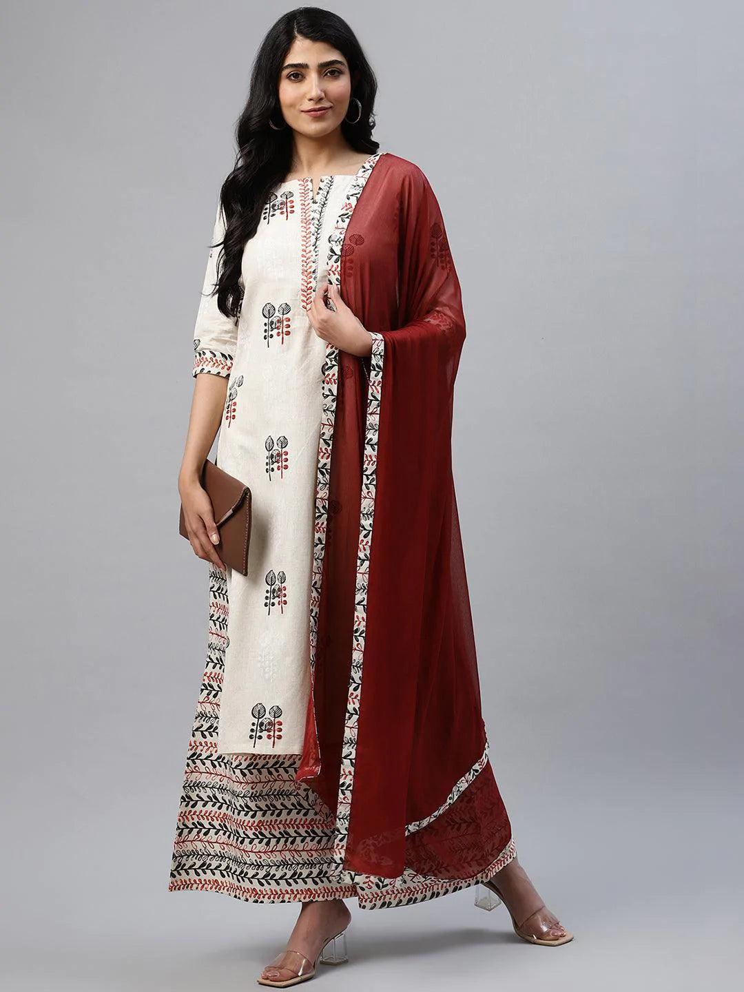 Off-White Printed Cotton Kurta Set