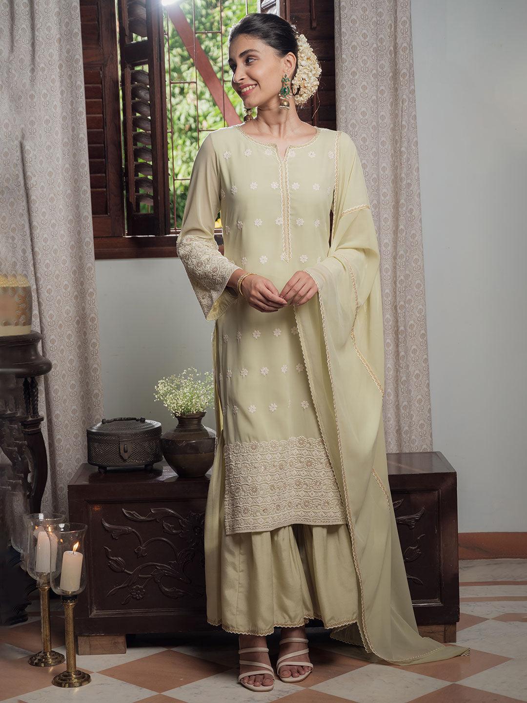 Green Embroidered Georgette Suit Set