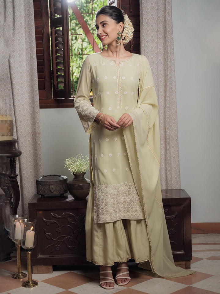 Green Embroidered Georgette Suit Set - ShopLibas