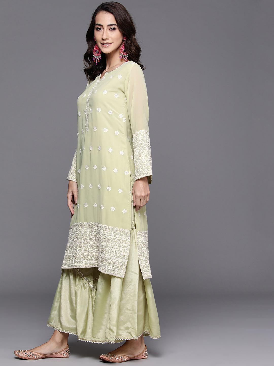 Green Embroidered Georgette Suit Set