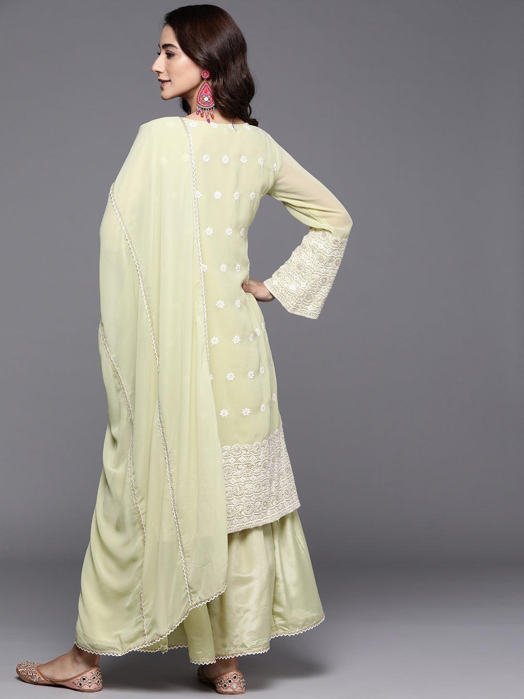 Green Embroidered Georgette Suit Set