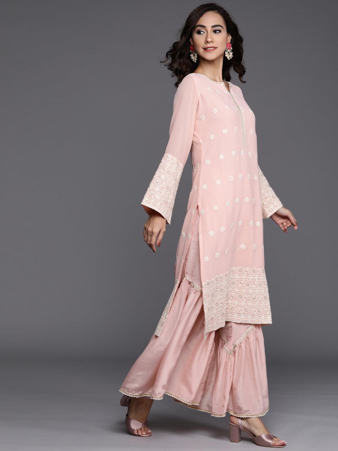 Pink Embroidered Georgette Suit Set