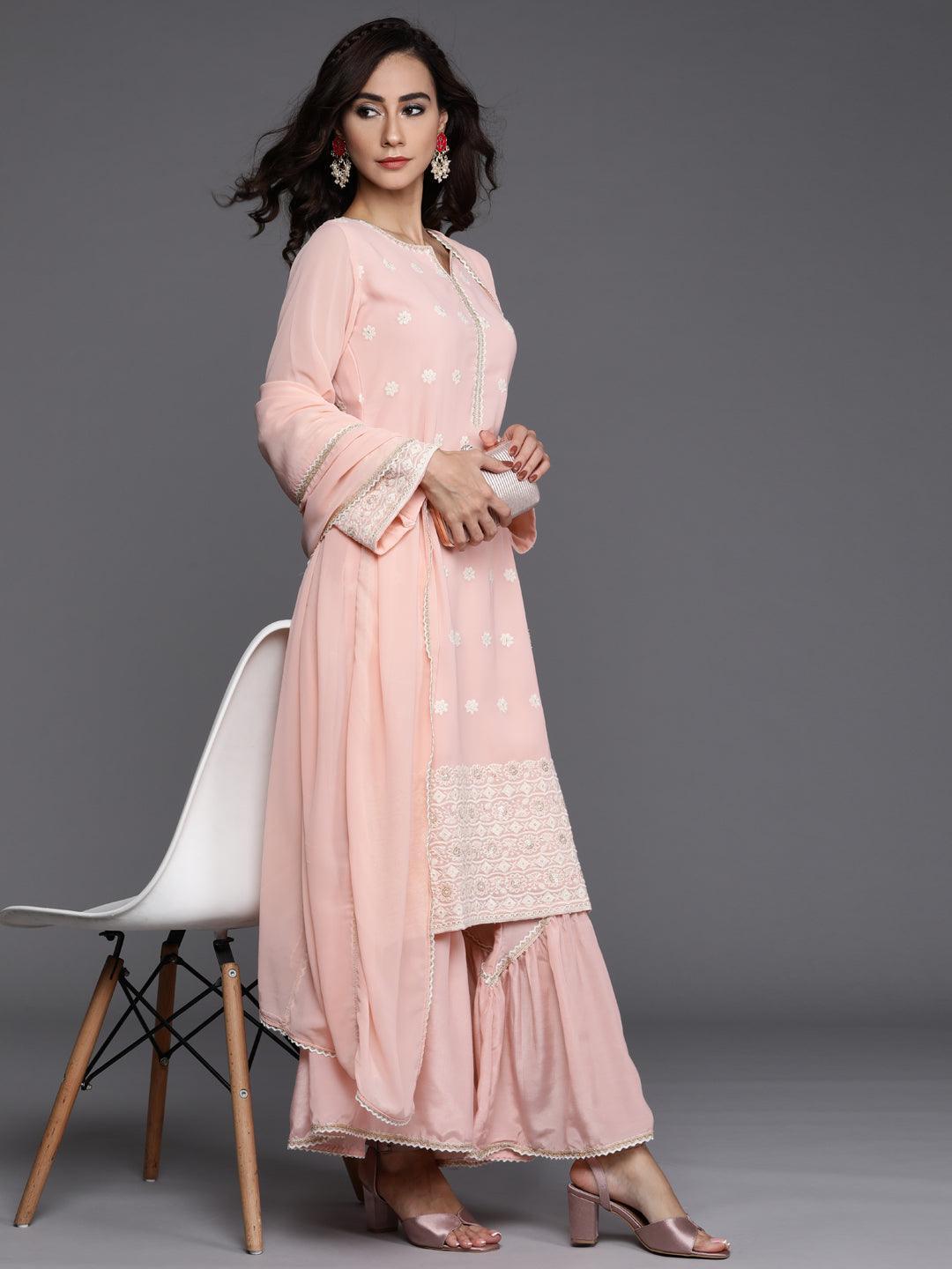 Pink Embroidered Georgette Suit Set - ShopLibas