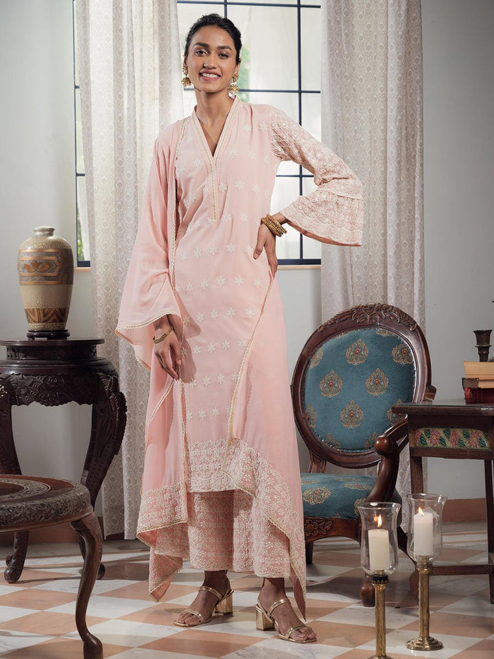 Pink Embroidered Georgette Suit Set - ShopLibas