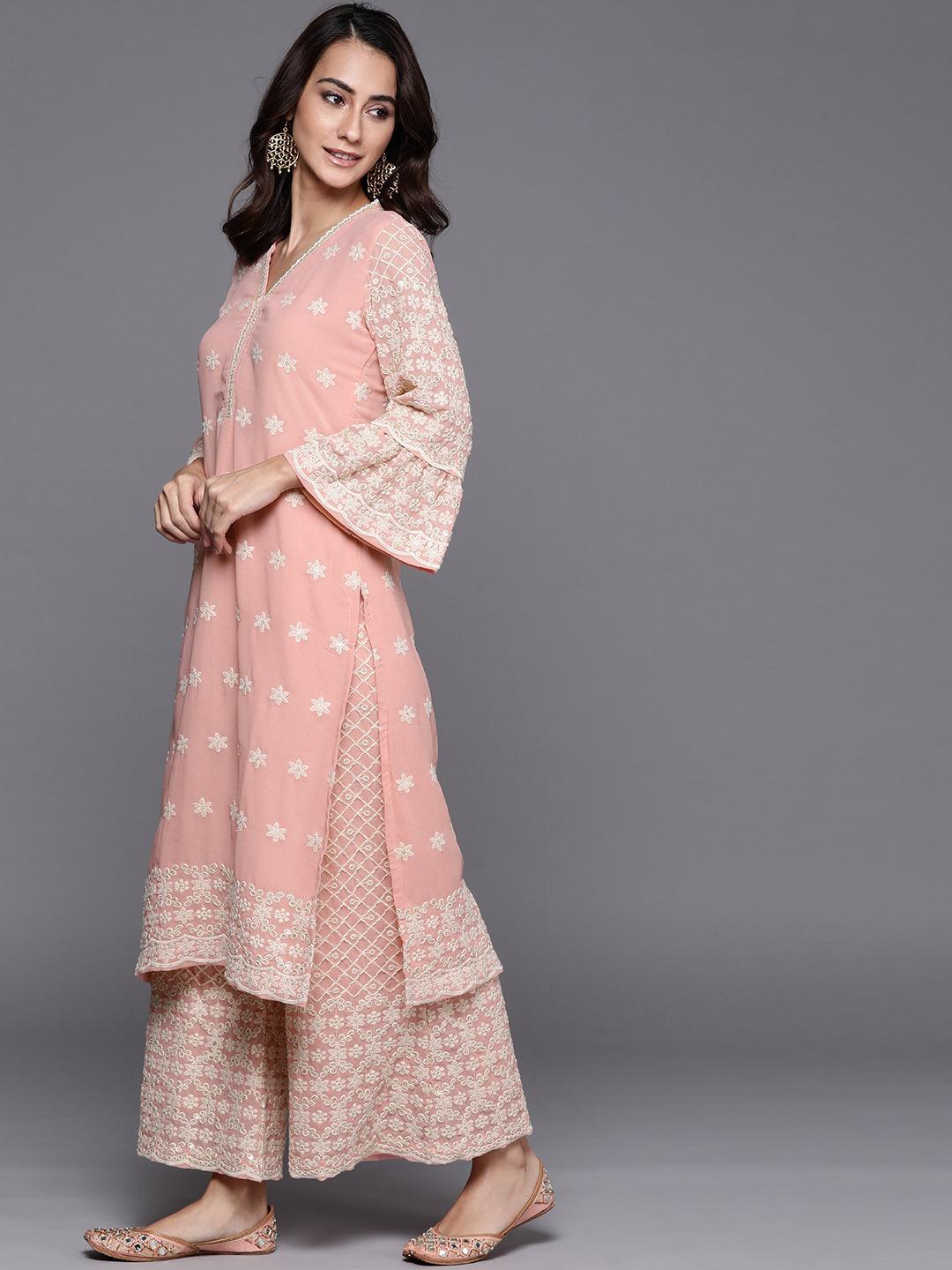 Pink Embroidered Georgette Suit Set