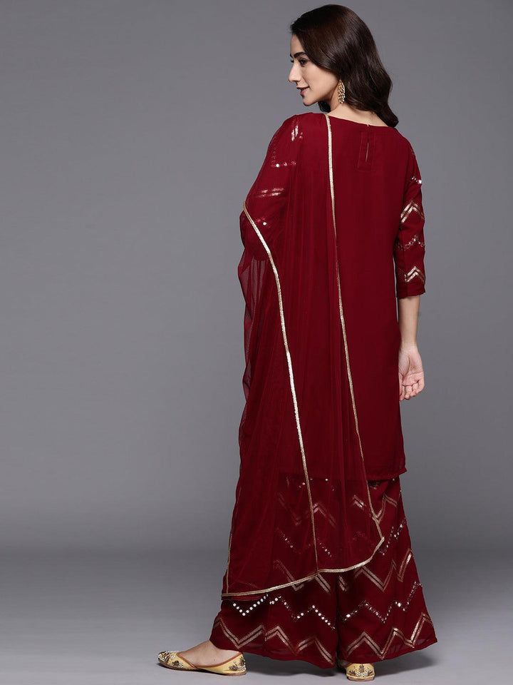 Maroon Solid Poly Georgette Suit Set - ShopLibas