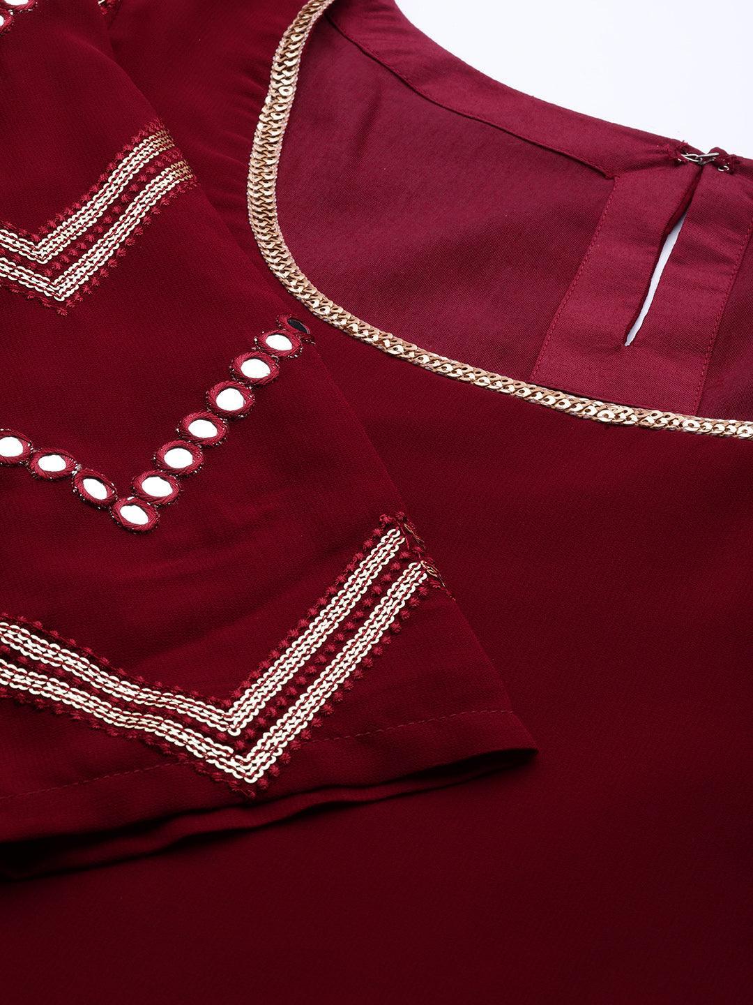 Maroon Solid Poly Georgette Suit Set