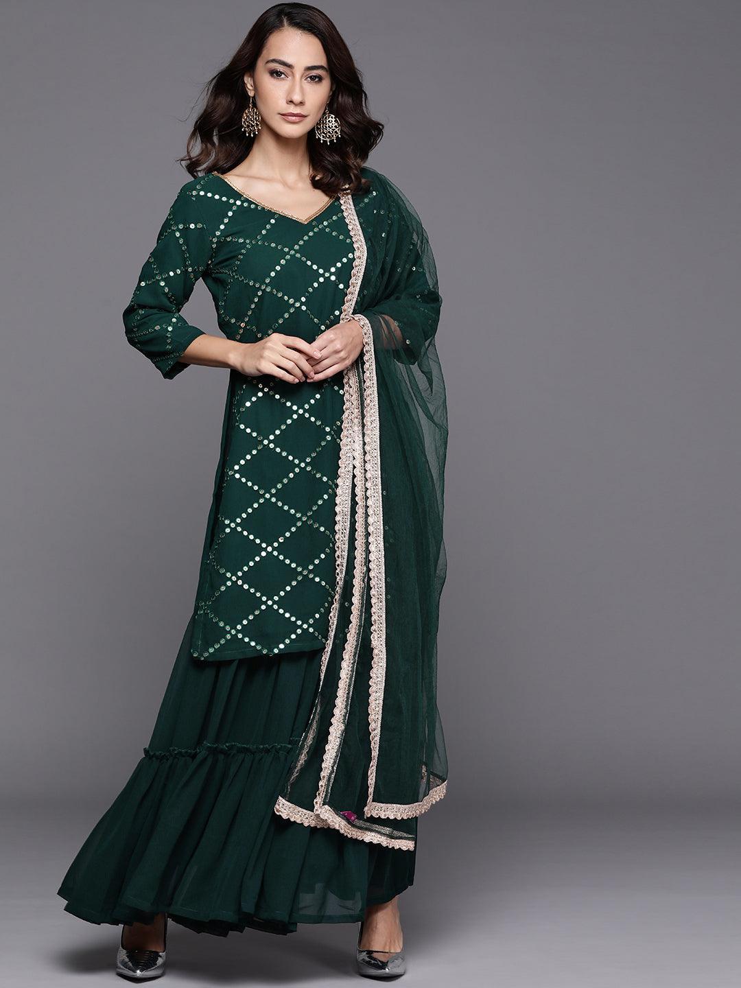 Green Embroidered Georgette Suit Set