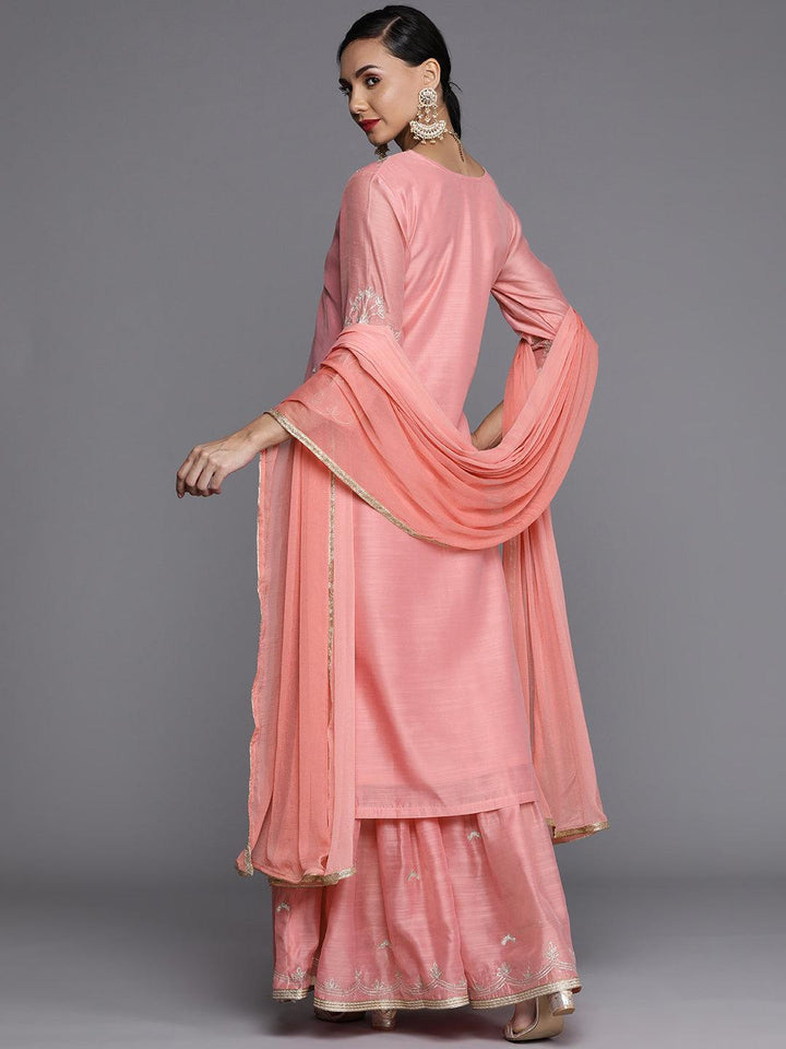 Pink Embroidered Chanderi Silk Suit Set - ShopLibas