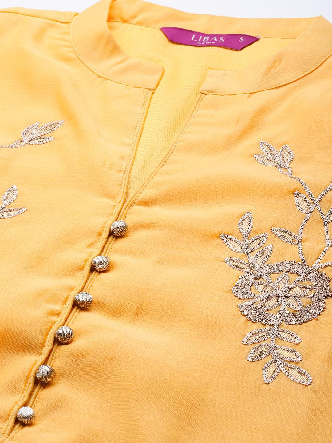 Yellow Embroidered Chanderi Silk Suit Set - ShopLibas