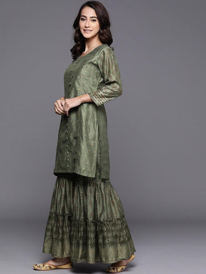 Green Printed Chanderi Silk Suit Set - ShopLibas