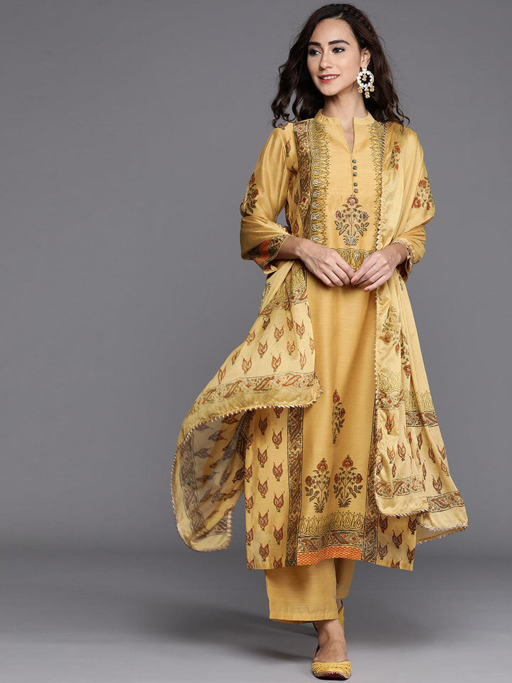 Yellow Printed Chanderi Silk Suit Set - ShopLibas