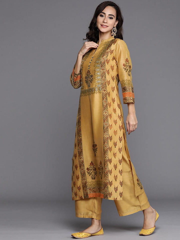 Yellow Printed Chanderi Silk Suit Set - ShopLibas