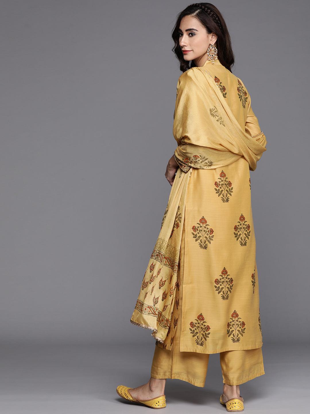 Yellow Printed Chanderi Silk Suit Set - ShopLibas