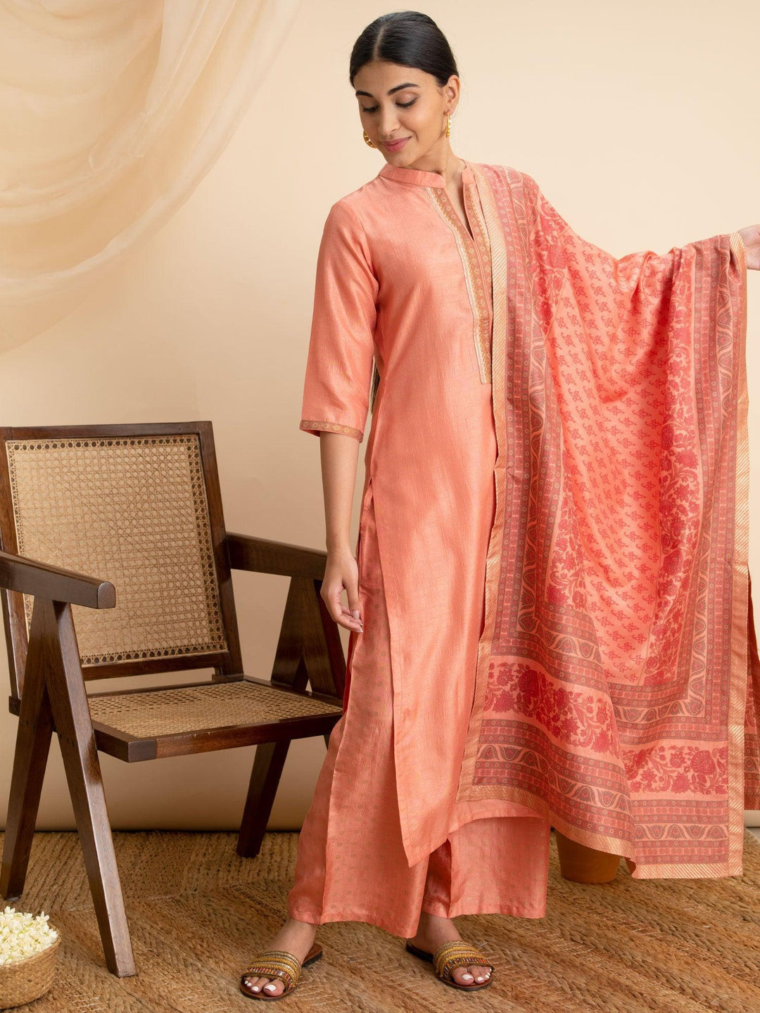 Pink Solid Silk Suit Set - ShopLibas