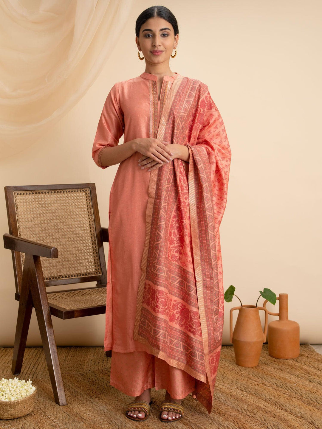 Pink Solid Silk Suit Set - ShopLibas