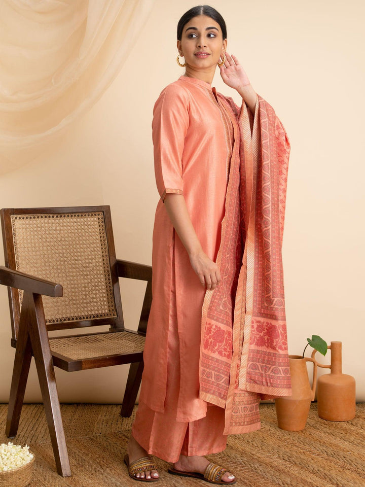 Pink Solid Silk Suit Set - ShopLibas