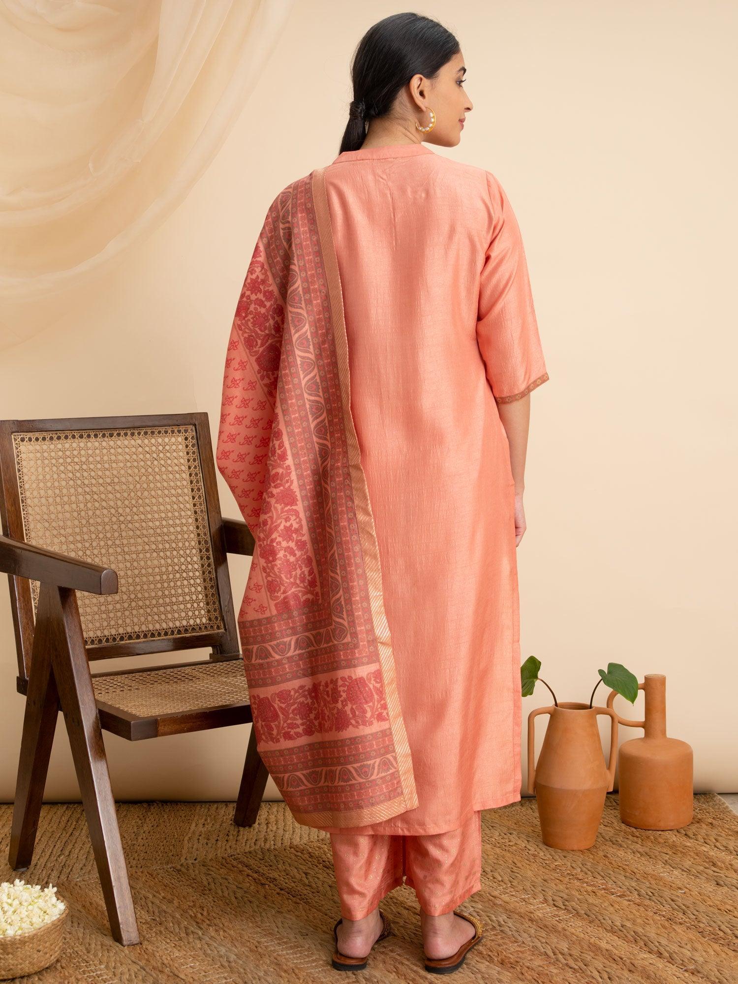 Pink Solid Silk Suit Set