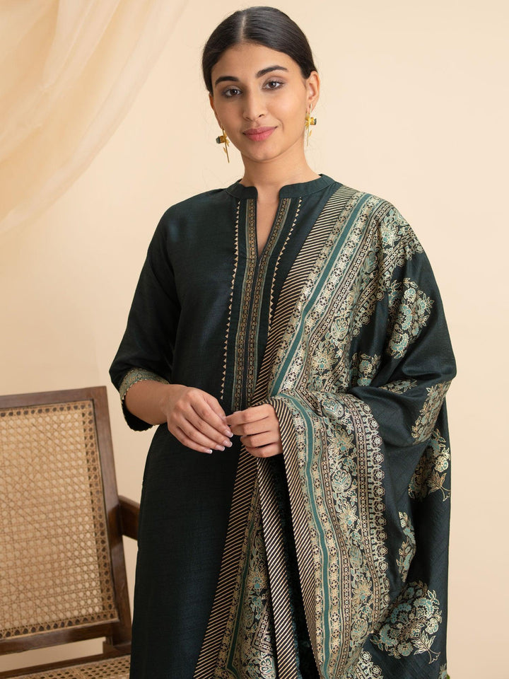 Green Solid Silk Suit Set - ShopLibas