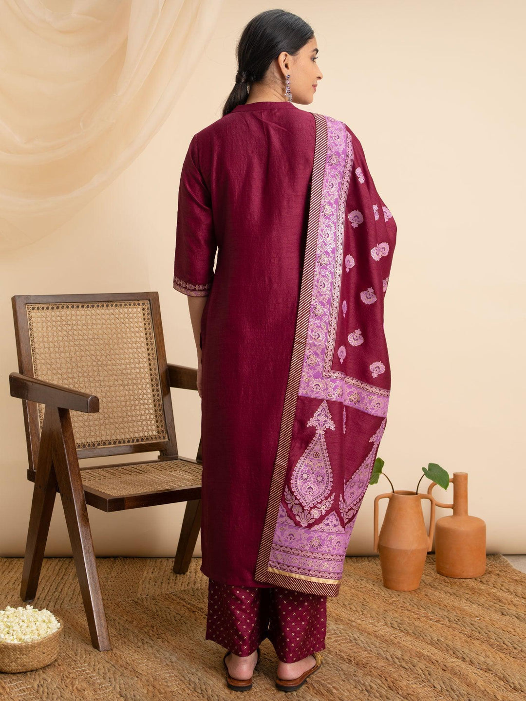 Purple Solid Silk Suit Set - ShopLibas