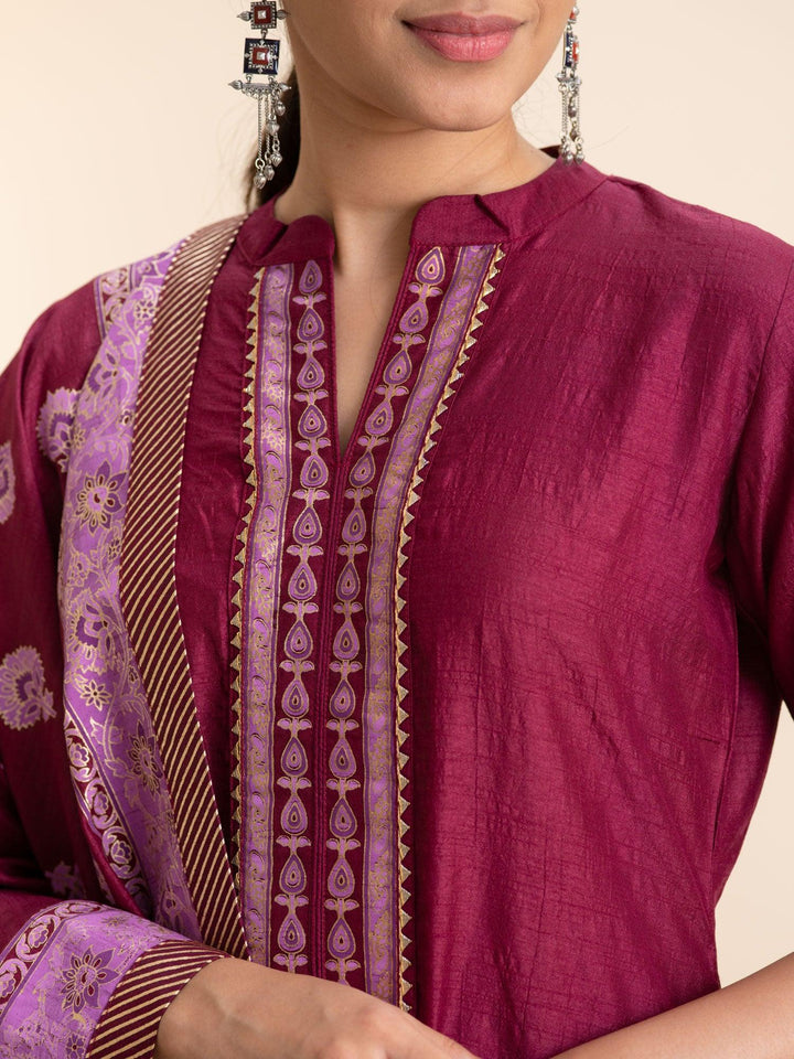 Purple Solid Silk Suit Set - ShopLibas