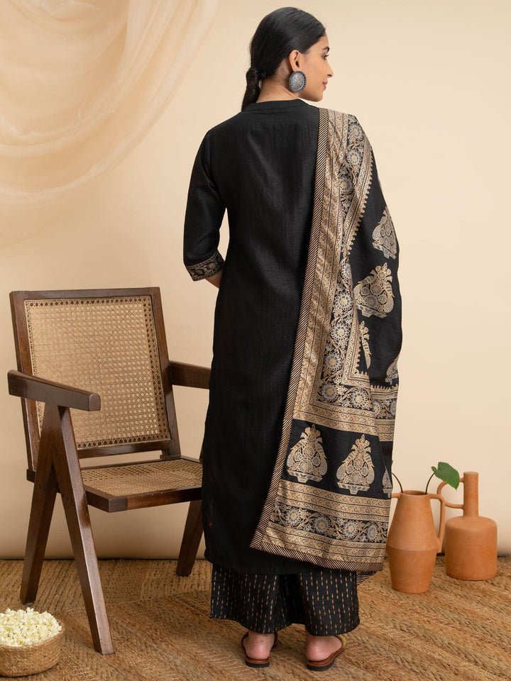 Black Solid Silk Suit Set - ShopLibas