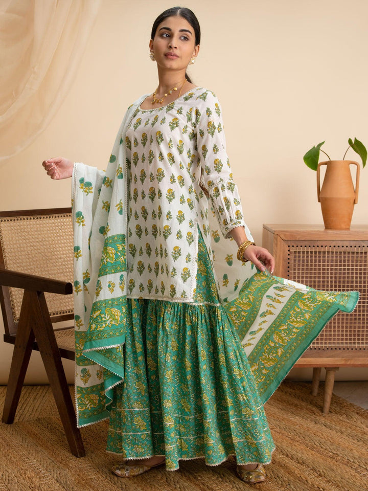 White Printed Cotton Suit Set - ShopLibas