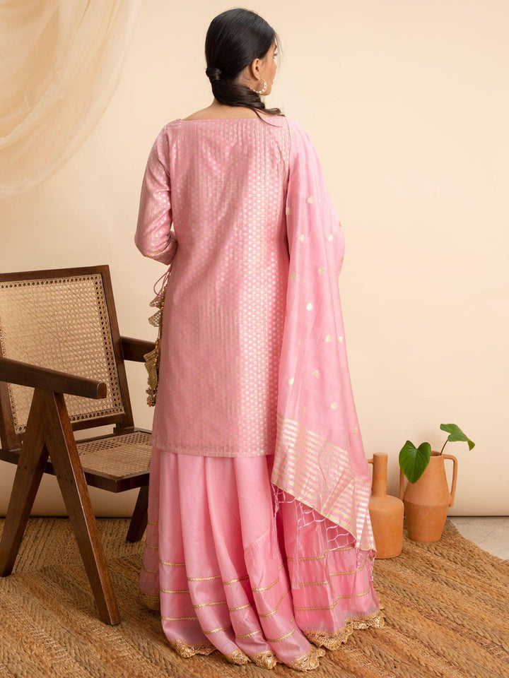 Pink Self Design Silk Suit Set - ShopLibas