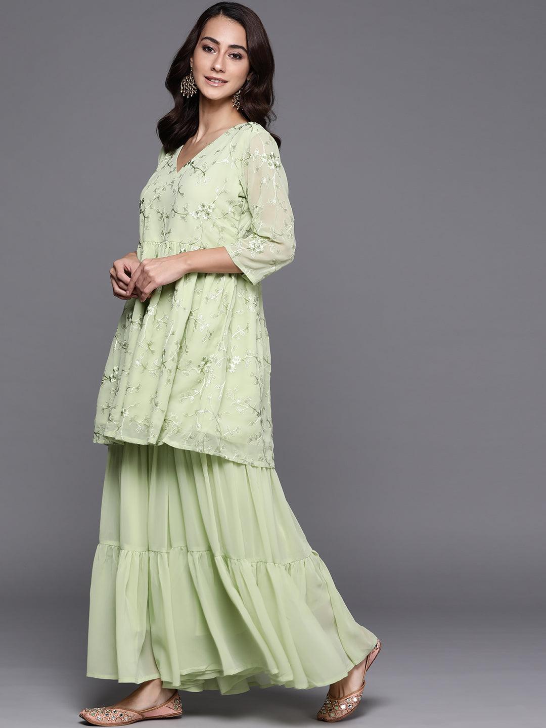 Green Embroidered Georgette Suit Set