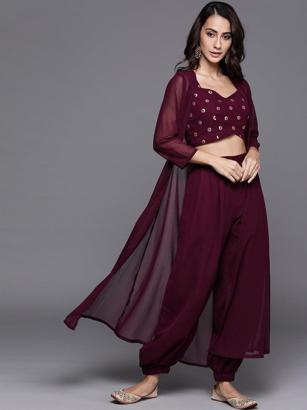 Maroon Embroidered Georgette Clothing Set