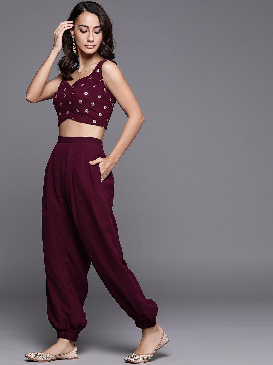 Maroon Embroidered Georgette Clothing Set