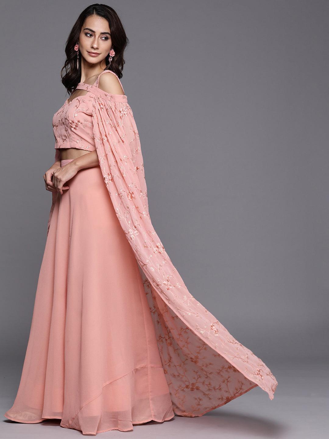 Pink Solid Georgette Lehenga Set