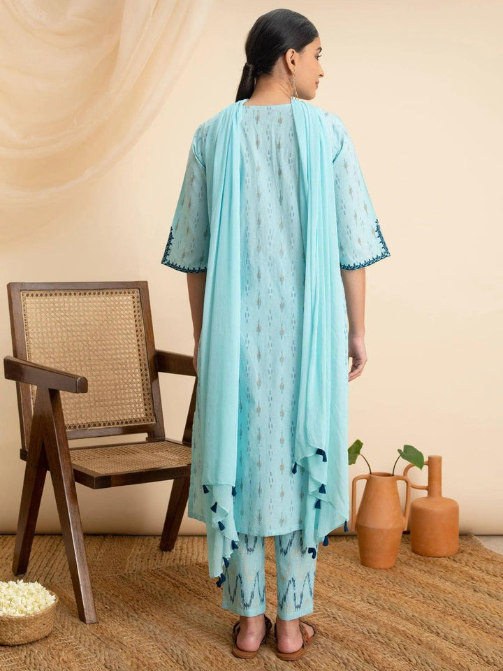 Blue Printed Cotton Suit Set - ShopLibas