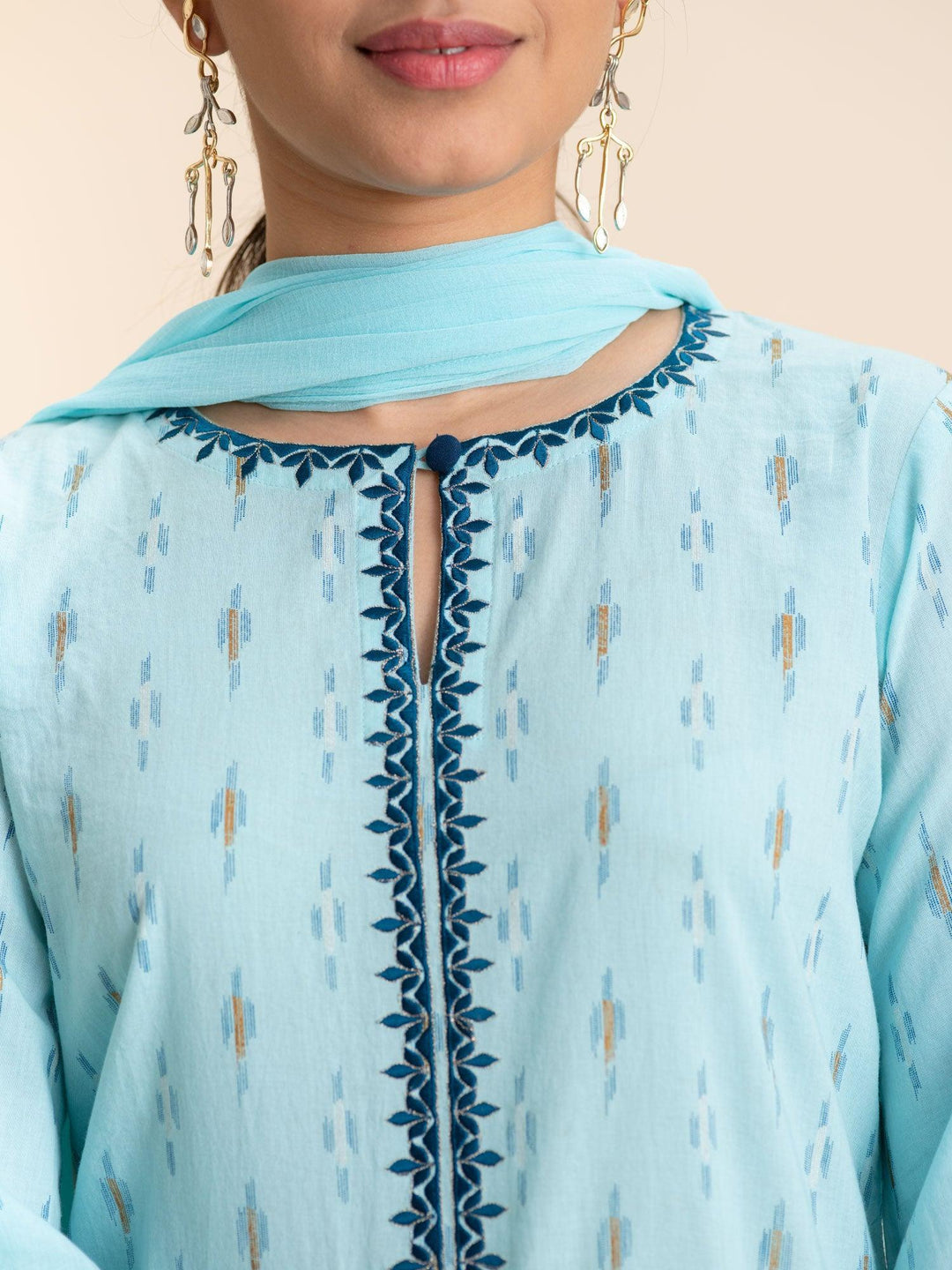 Blue Printed Cotton Suit Set - ShopLibas