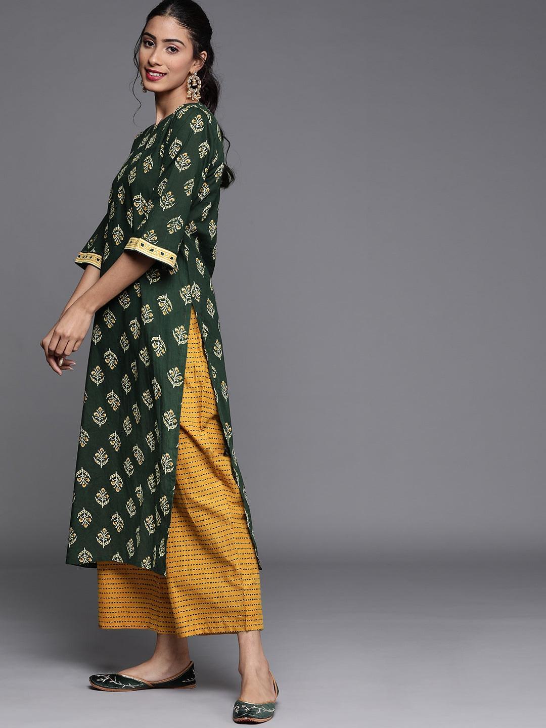 Green Printed Cotton Suit Set