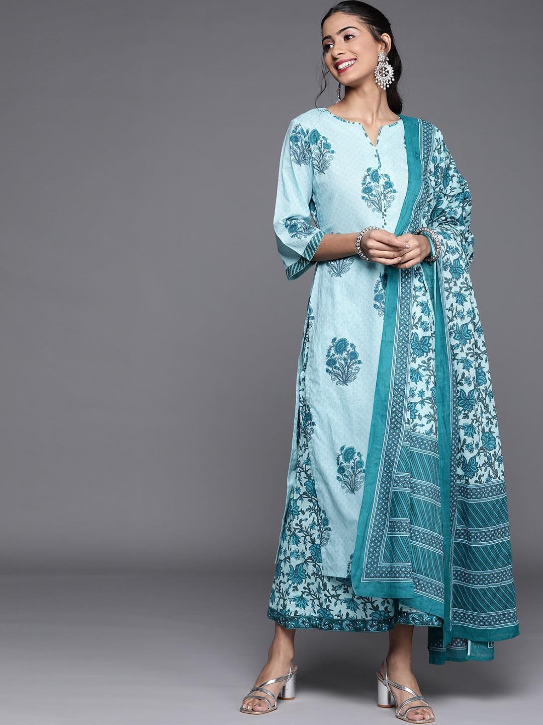 Blue Printed Cotton Suit Set