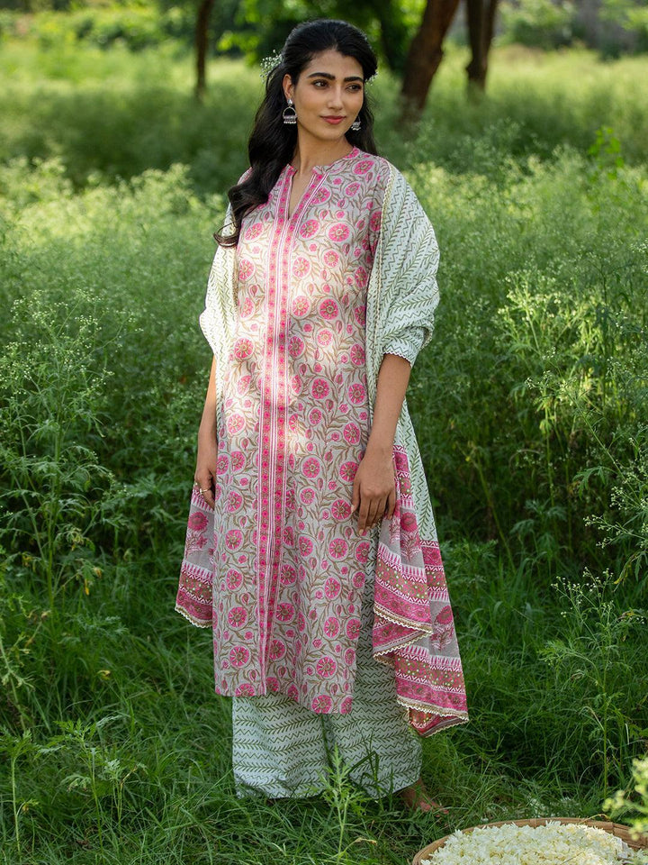 Pink Printed Cotton Suit Set - ShopLibas