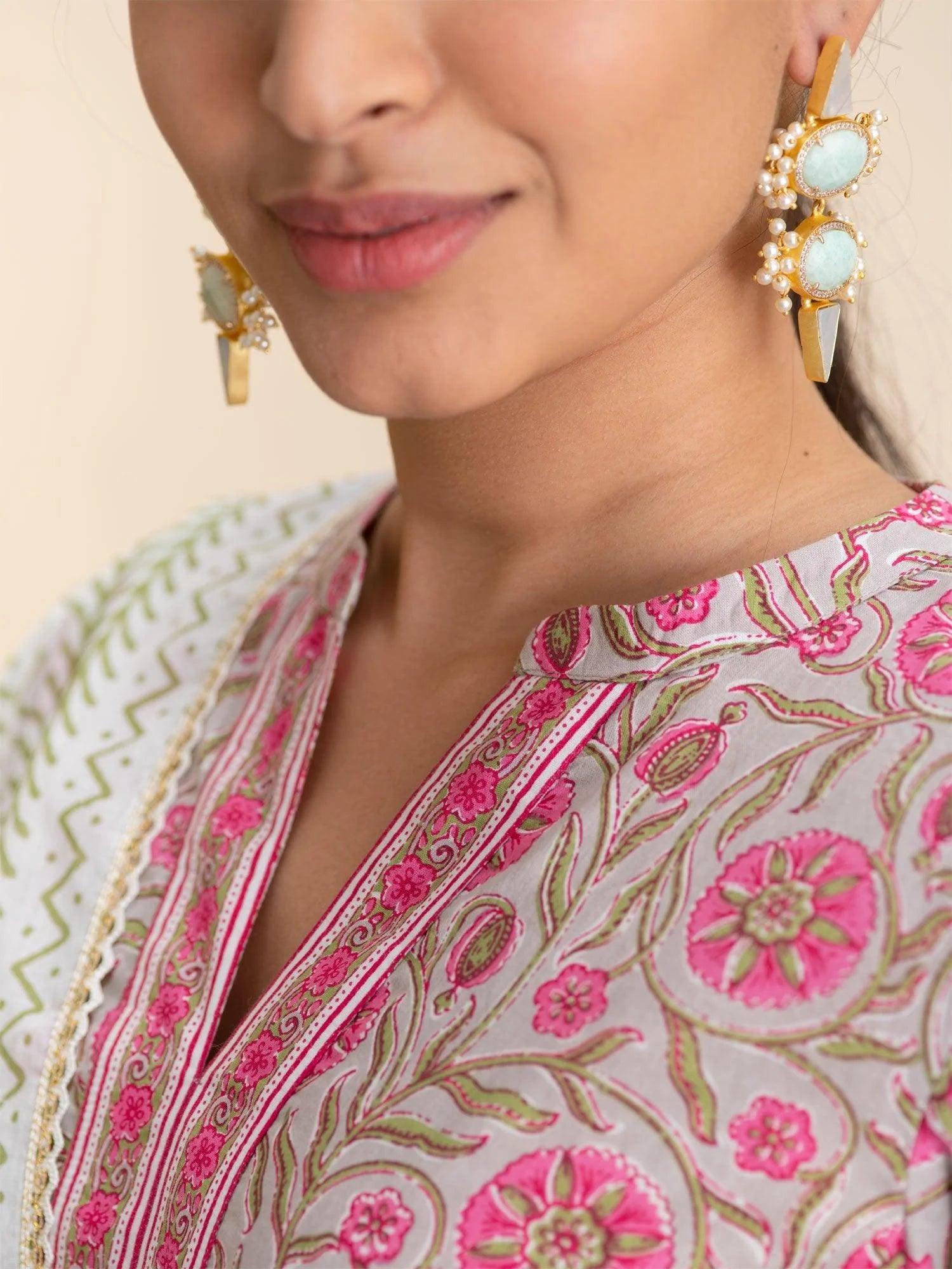 Pink Printed Cotton Suit Set