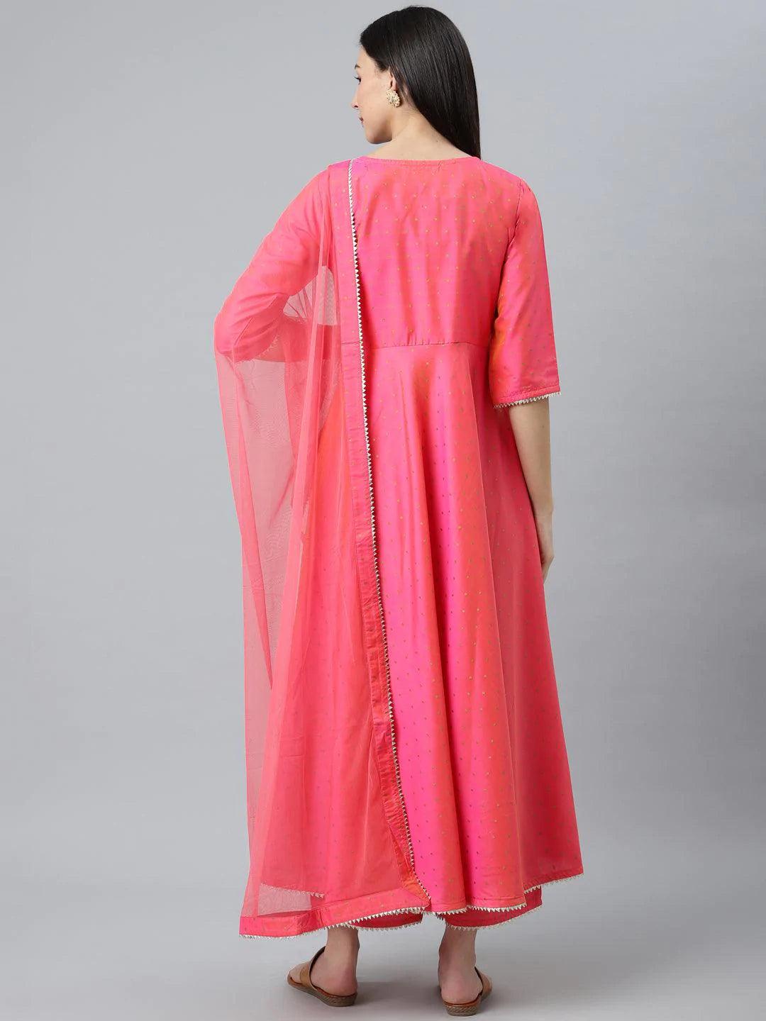 Pink Self Design Chanderi Silk Suit Set