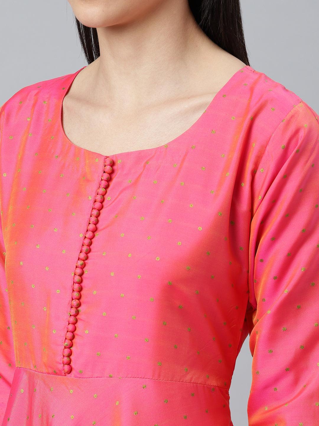 Pink Self Design Chanderi Silk Suit Set